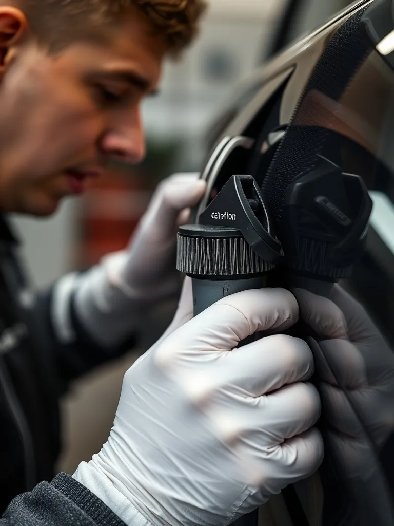 A close-up of a professional detailer